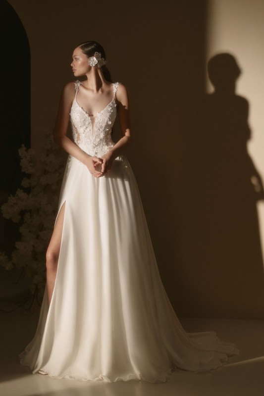 Robe de mariée bohème trapèze en mousseline à Marseille